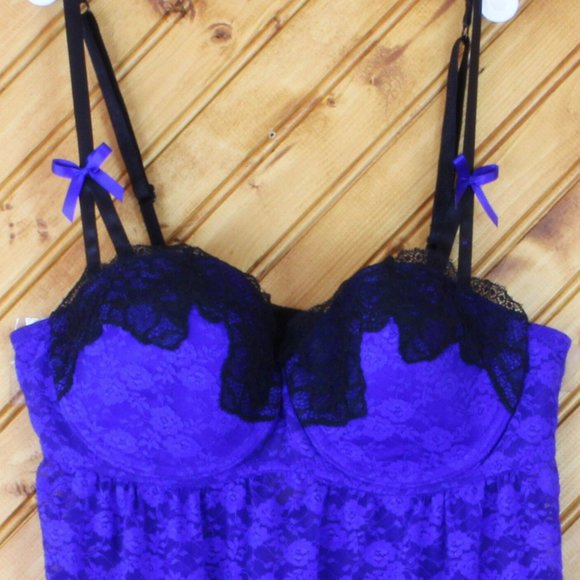 La SENZA Perfectly Me Babydoll Bra Small Blue Black Lace Lined Underwire B95 - Picture 4 of 7
